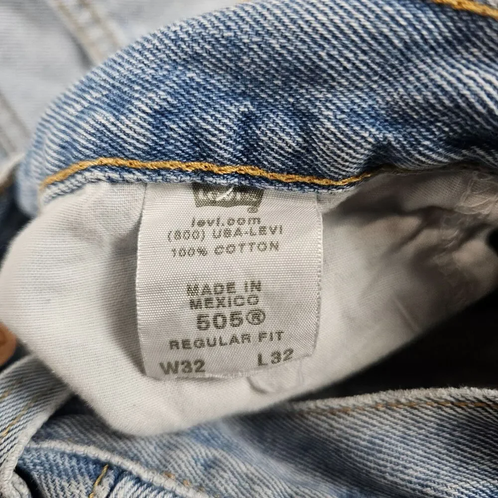 Levis 505 Jeans Mens 31x30 Blue Light Wash Regular Straight Workwear Distressed